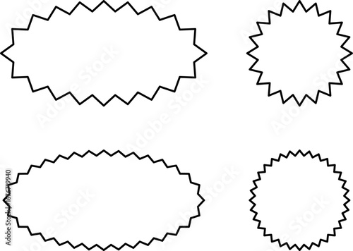 Set of sale sticker, price tag, starburst, sunburst badges, quality mark, sunburst badges, retro stars. Wavy edge. Star burst shape. Promo stickers with star edges. Sale or discount. Vector or PNG .