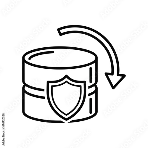 Database Protection Icon: A graphic depiction of a data storage unit shielded by a protective emblem, signifying data security and backup in a world dependent on information management.