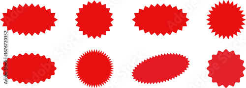 Set of sale sticker, price tag, starburst, sunburst badges, quality mark, sunburst badges, retro stars. Wavy edge. Star burst shape. Promo stickers with star edges. Sale or discount. Vector or PNG .