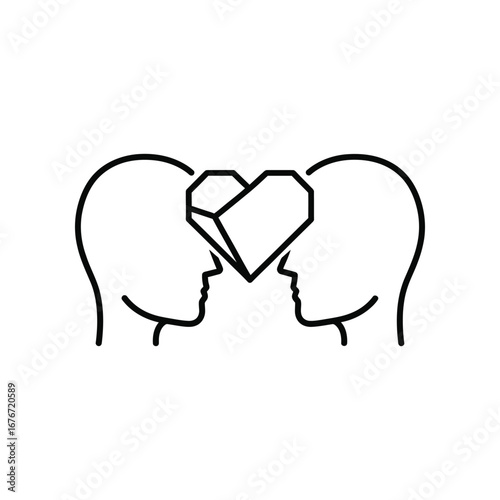 Connection of Hearts: An intimate connection, represented by interconnected human heads. A faceted heart is symbolic of deep understanding and love.