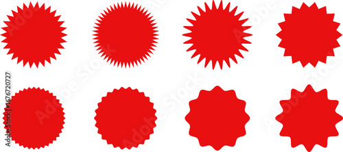 Set of sale sticker, price tag, starburst, sunburst badges, quality mark, sunburst badges, retro stars. Wavy edge. Star burst shape. Promo stickers with star edges. Sale or discount. Vector or PNG .