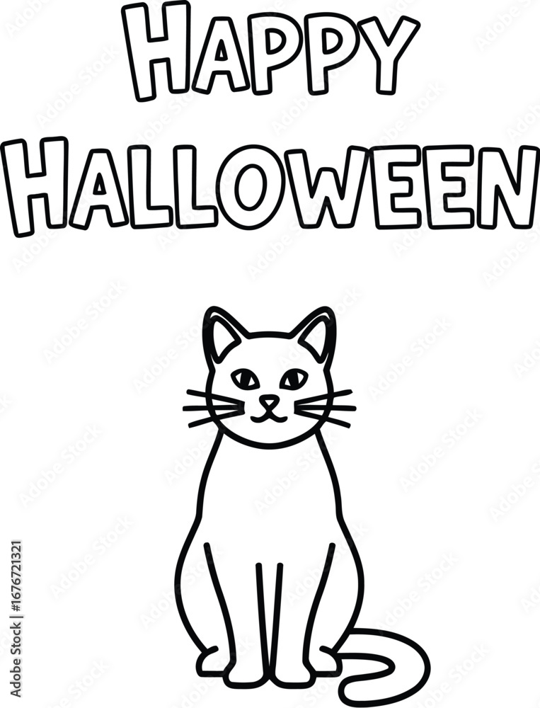 Naklejka premium Happy halloween with cute cat, perfect for greeting cards, invitations, and decorations