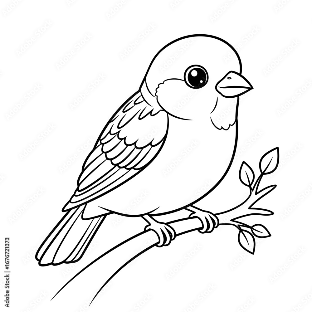 Fototapeta premium Cheerful Anime Style African Sparrow Coloring Page for Kids Detailed Bird Line Art