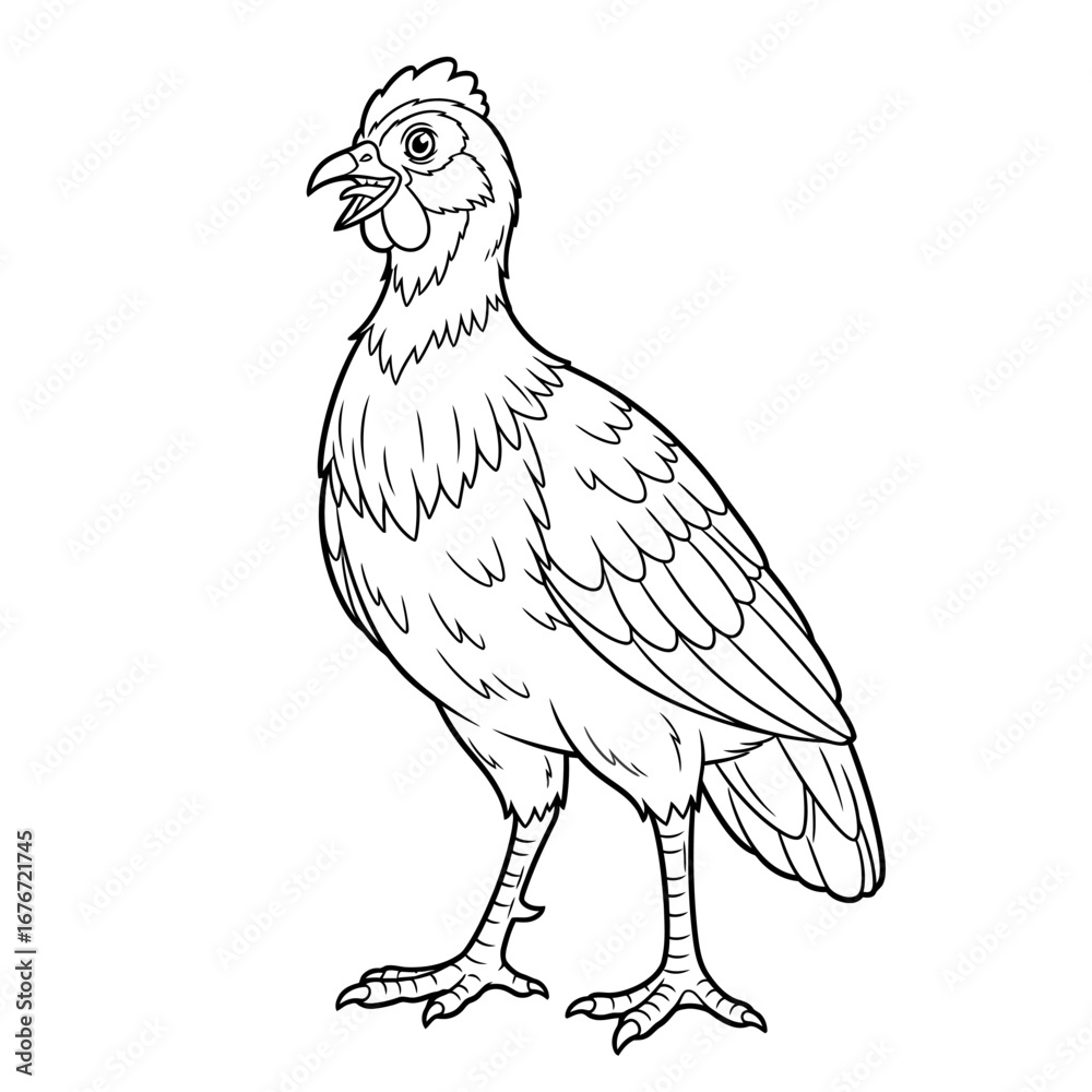 Fototapeta premium Whimsical Anime Style African Spurfowl Coloring Page Kids Detailed Bird Line Art
