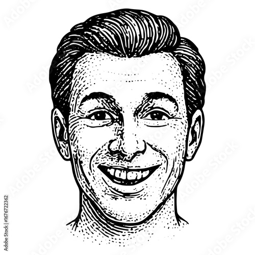 Smiling Male Face Illustration with Content