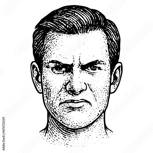 Angry Male Face Illustration with Intense Look