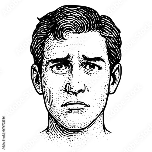 Neutral Male Face Drawing with Subtle Emotion
