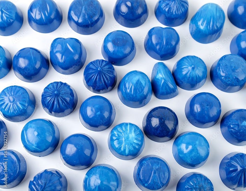 Fototapeta premium Blue chocolate candies arranged on white background