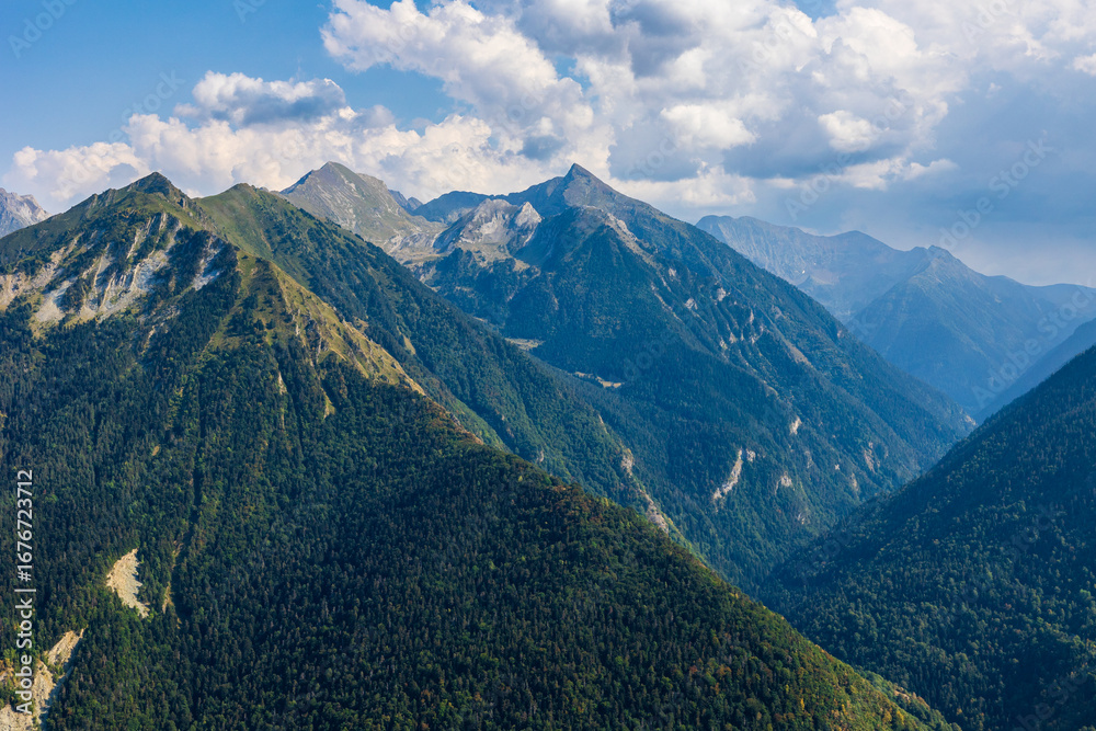 Fototapeta premium Rioumajou Valley Dominated by Lustou Peak from Pla d’Adet Ski Resort in Saint-Lary-Soulan in Summer