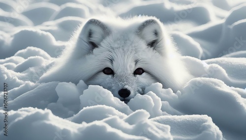 Arctic Fox Camouflage Winter white coat blending into snowdrifts