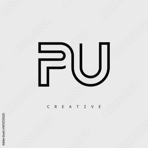 PU Creative Letter Logo – Minimal Line Monogram in Black Outline for Modern Branding Identity Design.