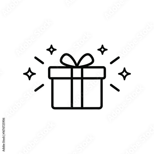 Gift Box with Sparkling Radiance: An illustrated gift box, adorned with a delicate bow and accompanied by radiant sparkles, ready for any special occasion