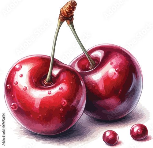 Hand drawn water colour cherry  fruit