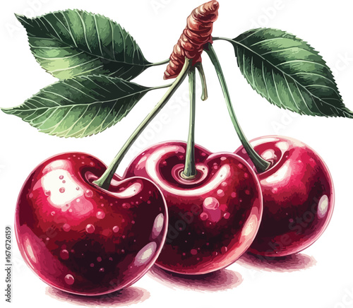 Hand drawn water colour cherry  fruit
