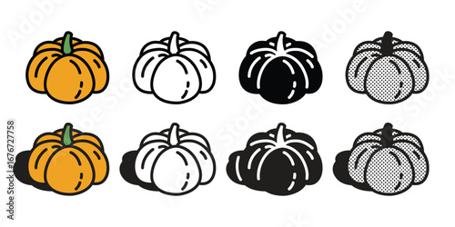 pumpkin icon Halloween vector logo symbol half tone doodle cartoon character illustration design clip art
