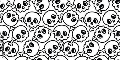skull bone seamless pattern Halloween spooky ghost vector cartoon crossbones doodle tile background gift wrapping paper repeat wallpaper scarf isolated illustration design