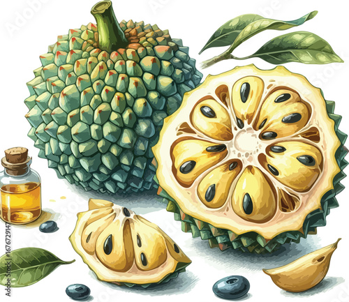 Hand drawn water colour jack  fruit