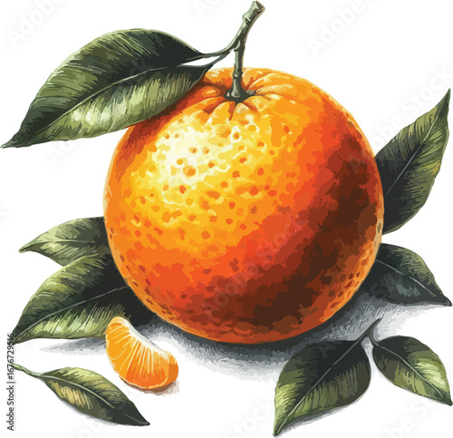 Hand drawn water colour Orange fruit