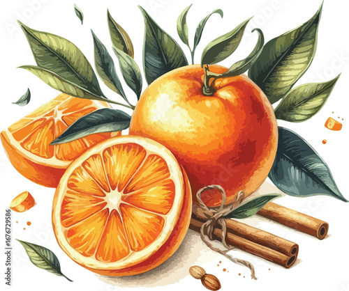 Hand drawn water colour Orange fruit