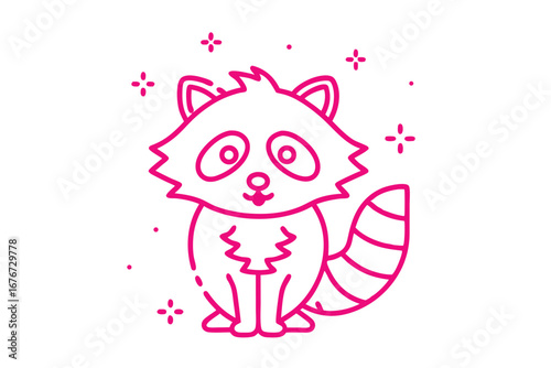Cute pink outline raccoon on a white background cartoon