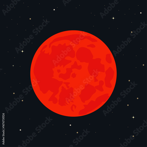 Blood Moon vector illustration of a total lunar eclipse with a glowing red moon and a starry night sky, perfect for astronomy, space, and celestial designs.