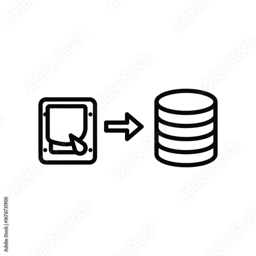 Data Transfer: An illustration shows the concept of data transfer from a hard drive to a database. This minimalist image clearly communicates data storage, backup, and cloud computing.
