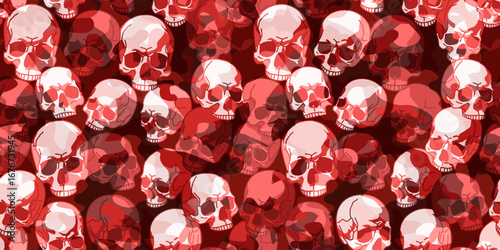 Blood-red skull-infused camo. Vector seamless background for your design.