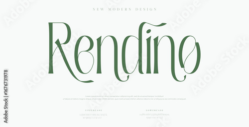 Rendino Classy elegant font, vintage type or luxury premium typeface, vector English royal alphabet. Classic typography in modern or old art deco style, serif letters for modern or retro poster font