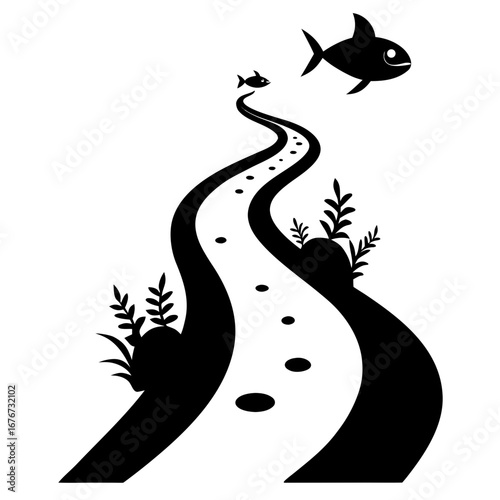 illustration, vector, fish, underwater, digitally generated image, no people, sea, in silhouette, curve, abstract, design element, monochrome, undersea, animal, design, nature, outline, background, bl