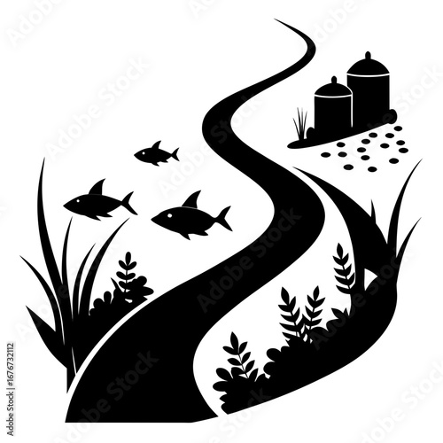 illustration, vector, fish, underwater, digitally generated image, no people, sea, in silhouette, curve, abstract, design element, monochrome, undersea, animal, design, nature, outline, background, bl