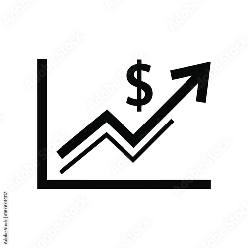 Financial Growth Graph: A clear financial growth graph illustrating the upward trajectory of monetary value, marked with dollar signs, symbolizing economic prosperity and investment gain.
