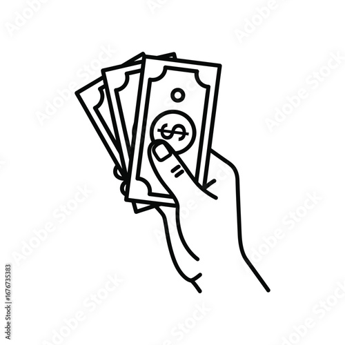 Hand Holding Cash: A simple illustration capturing the moment of financial exchange with a hand firmly holding a stack of dollar bills, conveying themes of money and commerce.