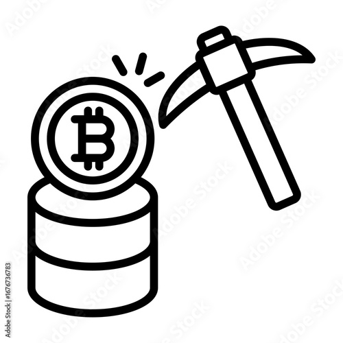 Bitcoin Mining Line Vector Icon