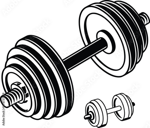 Isolated barbell hand drawn line illustration,  dumbbell isolated on transparent