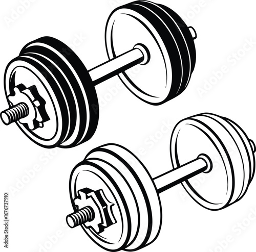 Isolated barbell hand drawn line illustration,  dumbbell isolated on transparent