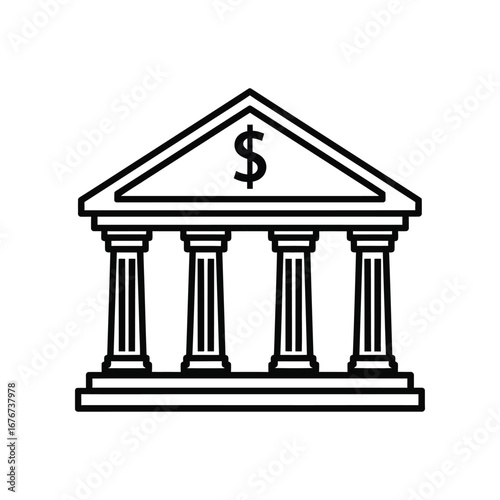 Bank Symbol: A minimalist, elegant illustration of a classical bank building, a symbol of financial security and stability with its iconic columns and facade. 
