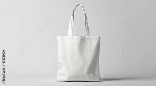 Blank white canvas tote bag against a plain light gray background
