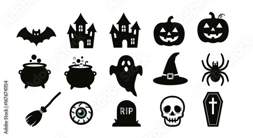 halloween icons set Spooky Halloween Icon Set A Collection of Black Silhouettes for Halloween Designs and Festive  Featuring Bats Pumpkins Ghosts 