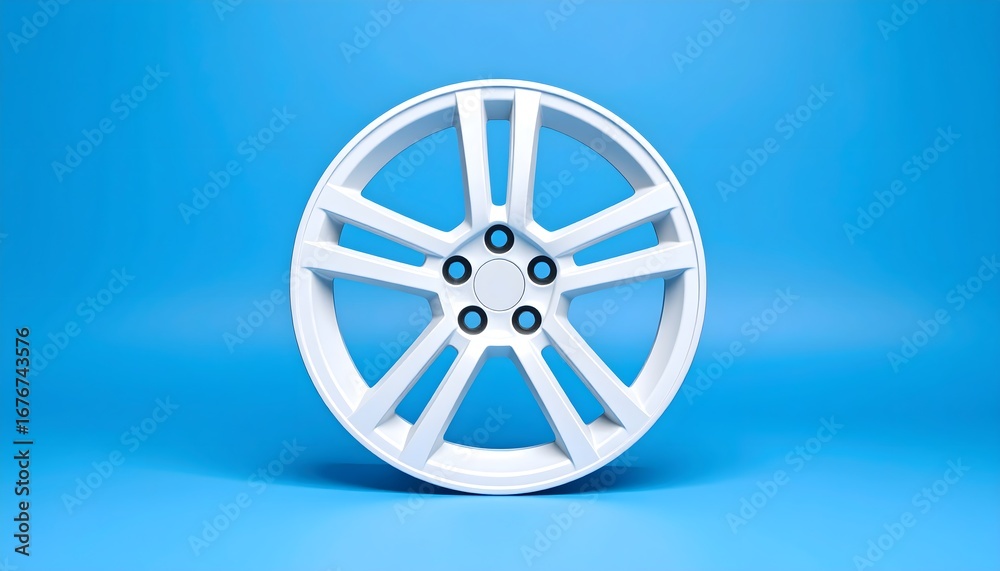 Fototapeta premium Clean white car alloy wheel on blue background
