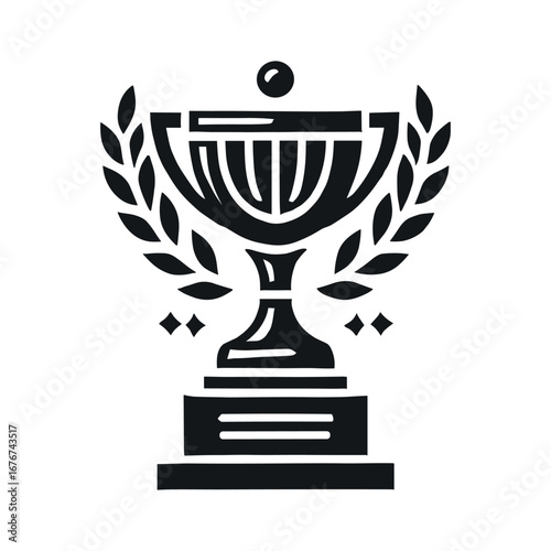 Trophy Cup with Laurel Wreath Vector Illustration