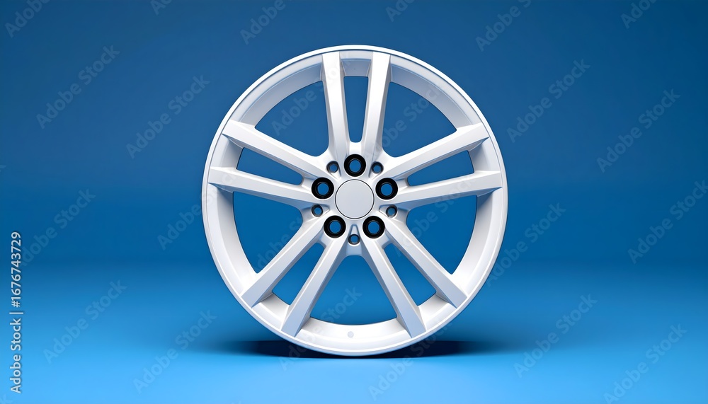 Obraz premium Clean white car alloy wheel on blue background