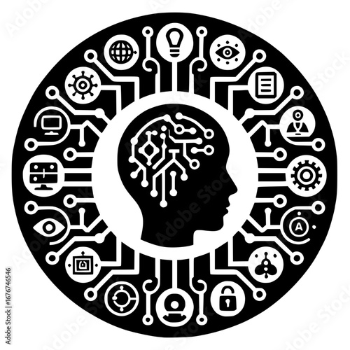 Human Innovations in AI vector image illustration icon