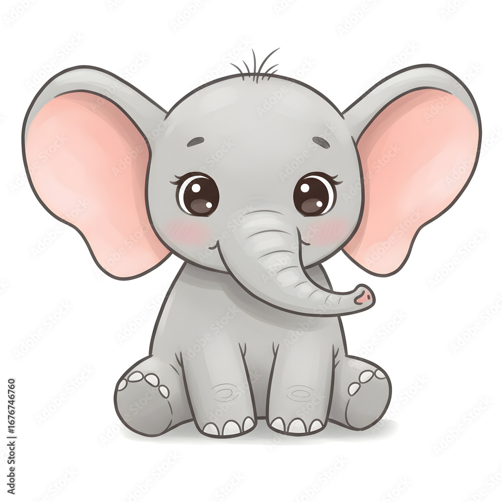 Fototapeta premium 귀여운 아기 코끼리 일러스트. 아기 코끼리 스티커 도안.