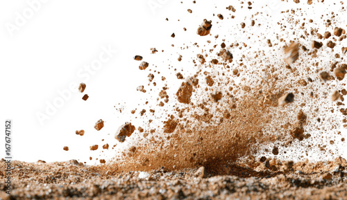 A close-up of a powerful dirt explosion
