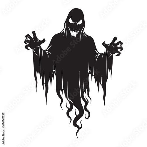 Spooky Ghost Spirit with Skull Face Silhouette - Halloween Haunting