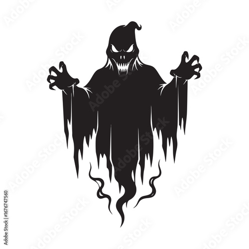 Spooky Ghost Spirit with Skull Face Silhouette - Halloween Haunting