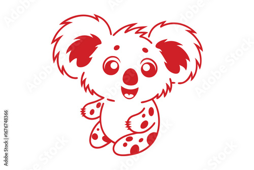 Cartoon Red Koala on White Background, Cute Smiling Character