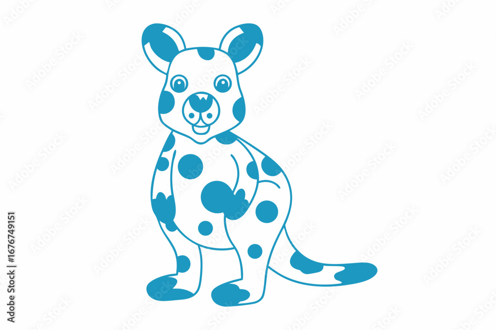 Obraz premium Cute Blue Spotted Kangaroo Outline on White Background Animal