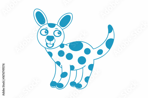 Cartoon Dog, Blue Outline with Spots on White Background Cute Pet Design