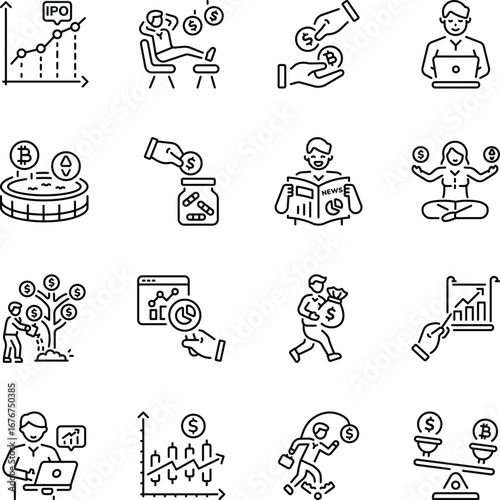 Set of Linear Style Investment Icons 

